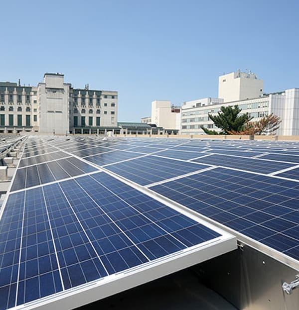 Commercial solar panel installation on a hospital rooftop in Nigeria