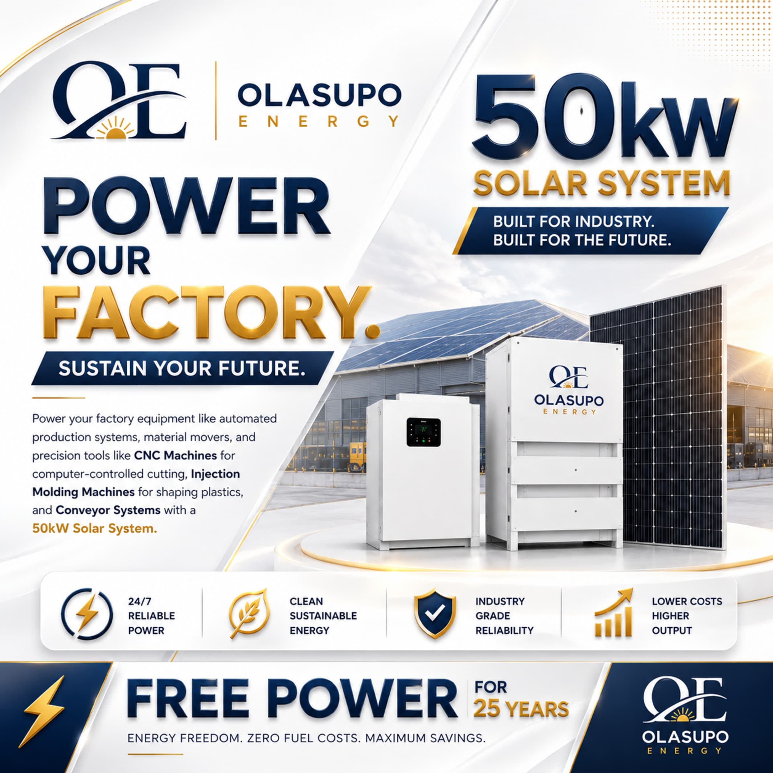 50kW commercial solar panel array installed on a Nigerian business rooftop