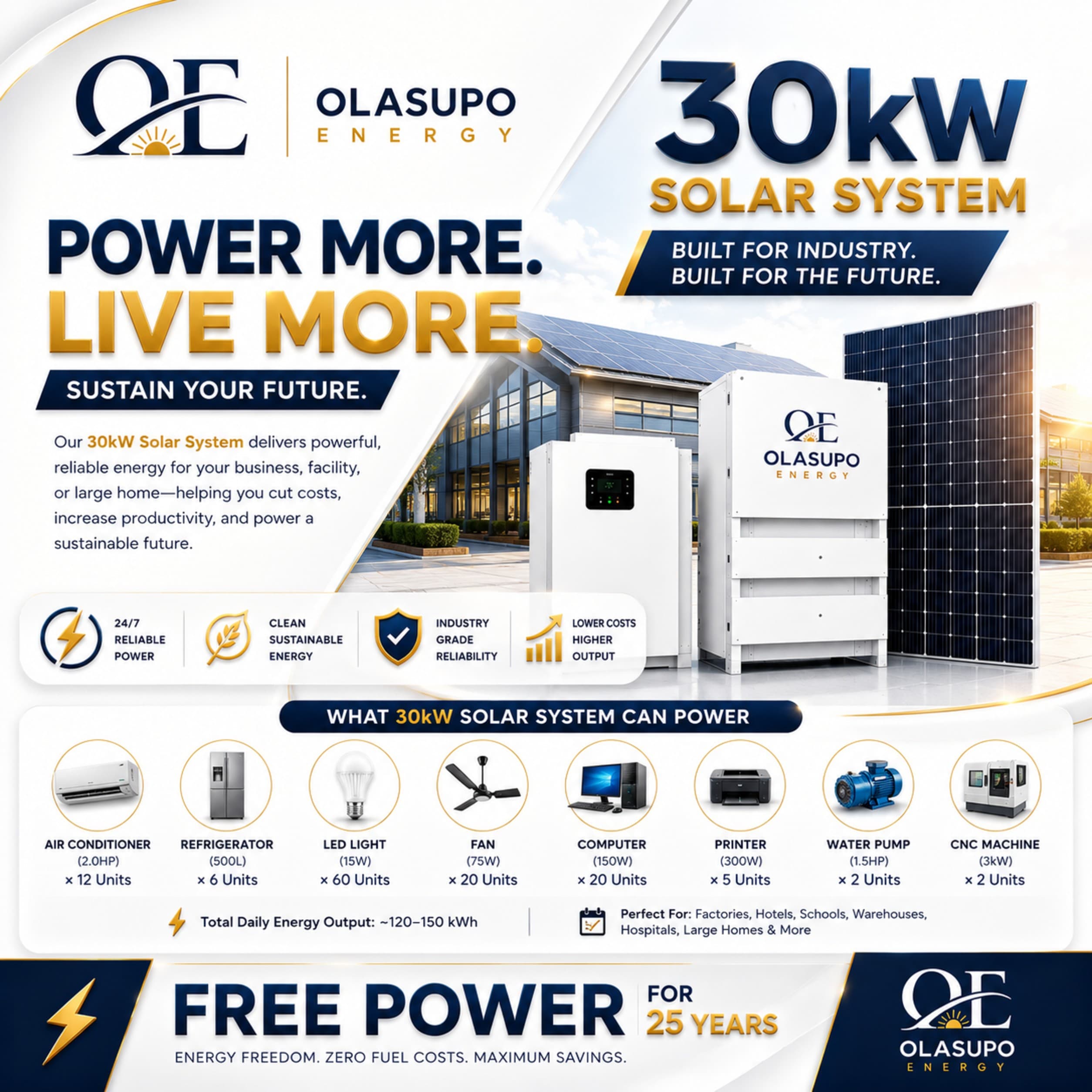 30kW commercial solar panel array installed on a Nigerian business rooftop