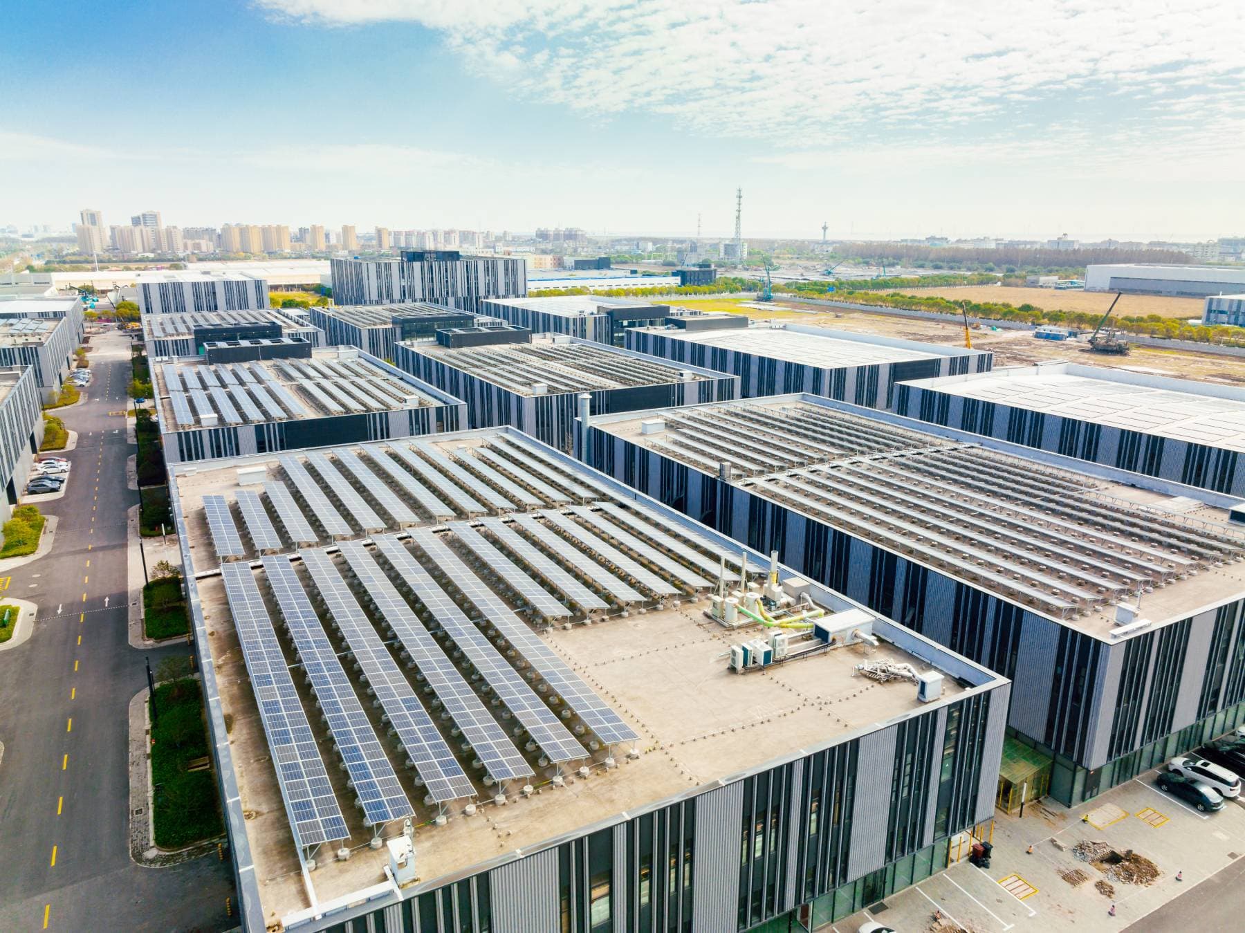 Commercial solar panel installation across a residential estate rooftop in Nigeria