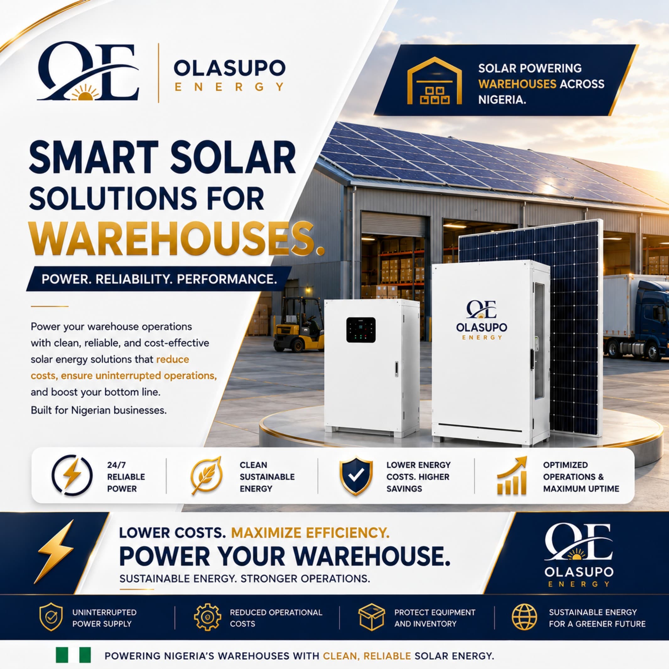 Chart comparing 10-year diesel generator costs against commercial solar costs for a Nigerian warehouse