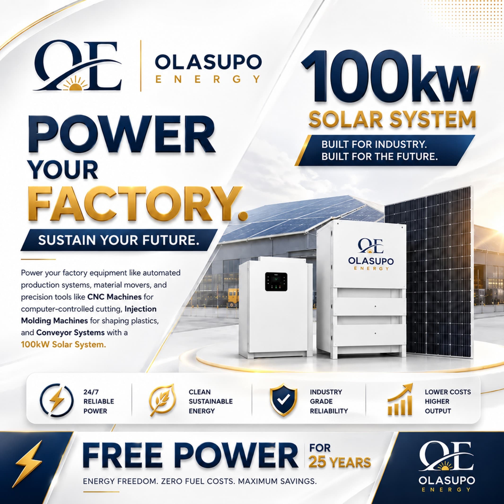100kW commercial solar panel array installed on a Nigerian business rooftop
