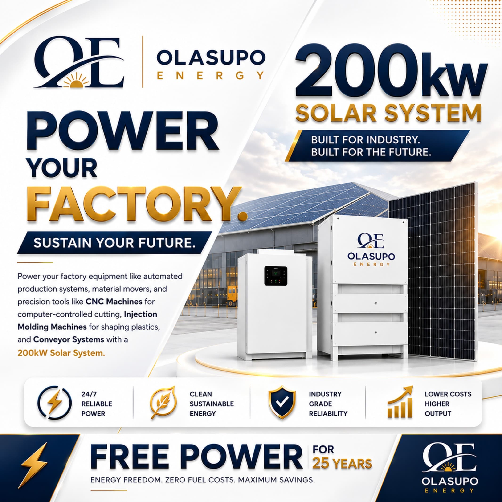 200kW industrial solar panel array installed on a Nigerian business site
