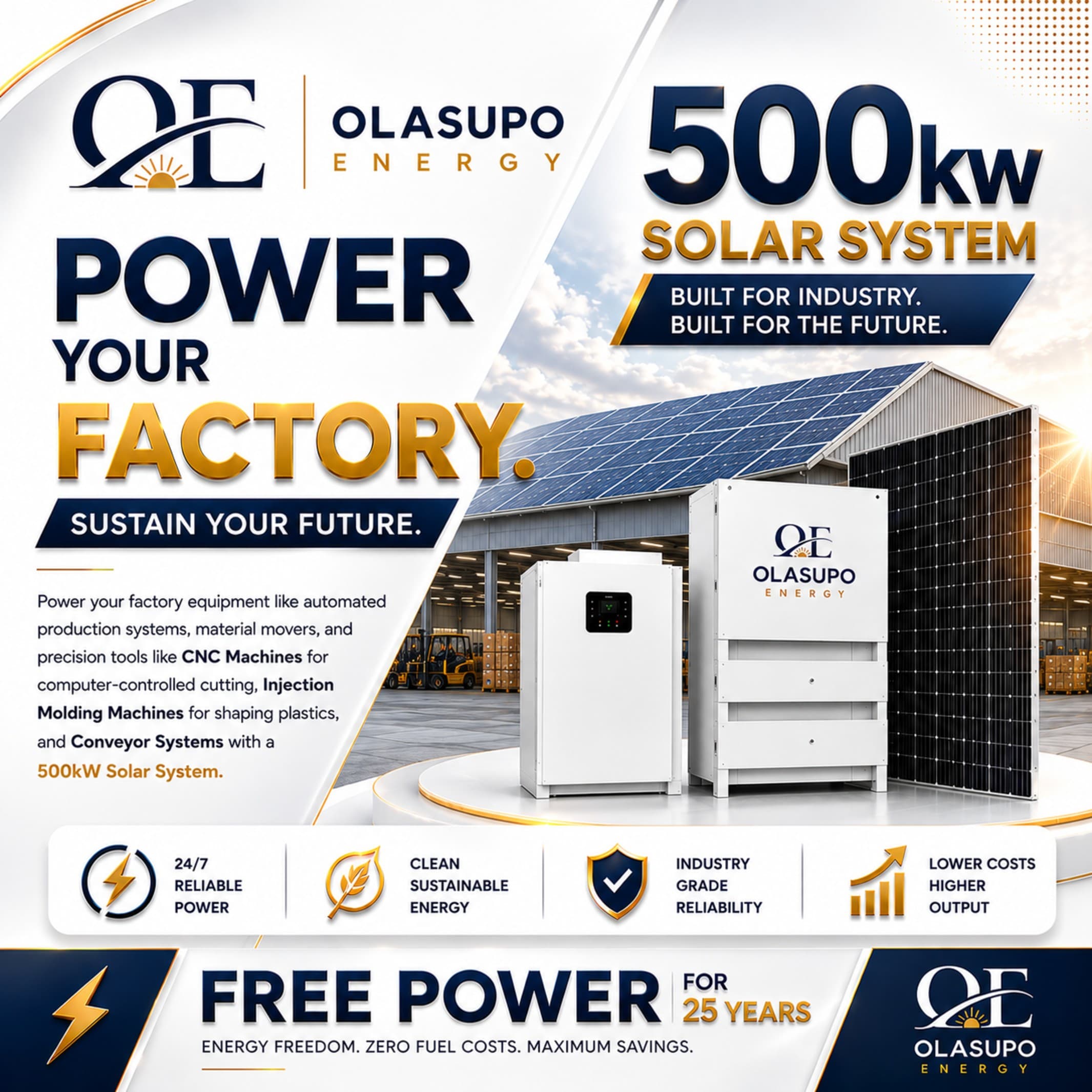 500kW utility-scale solar panel array installed on a Nigerian business site
