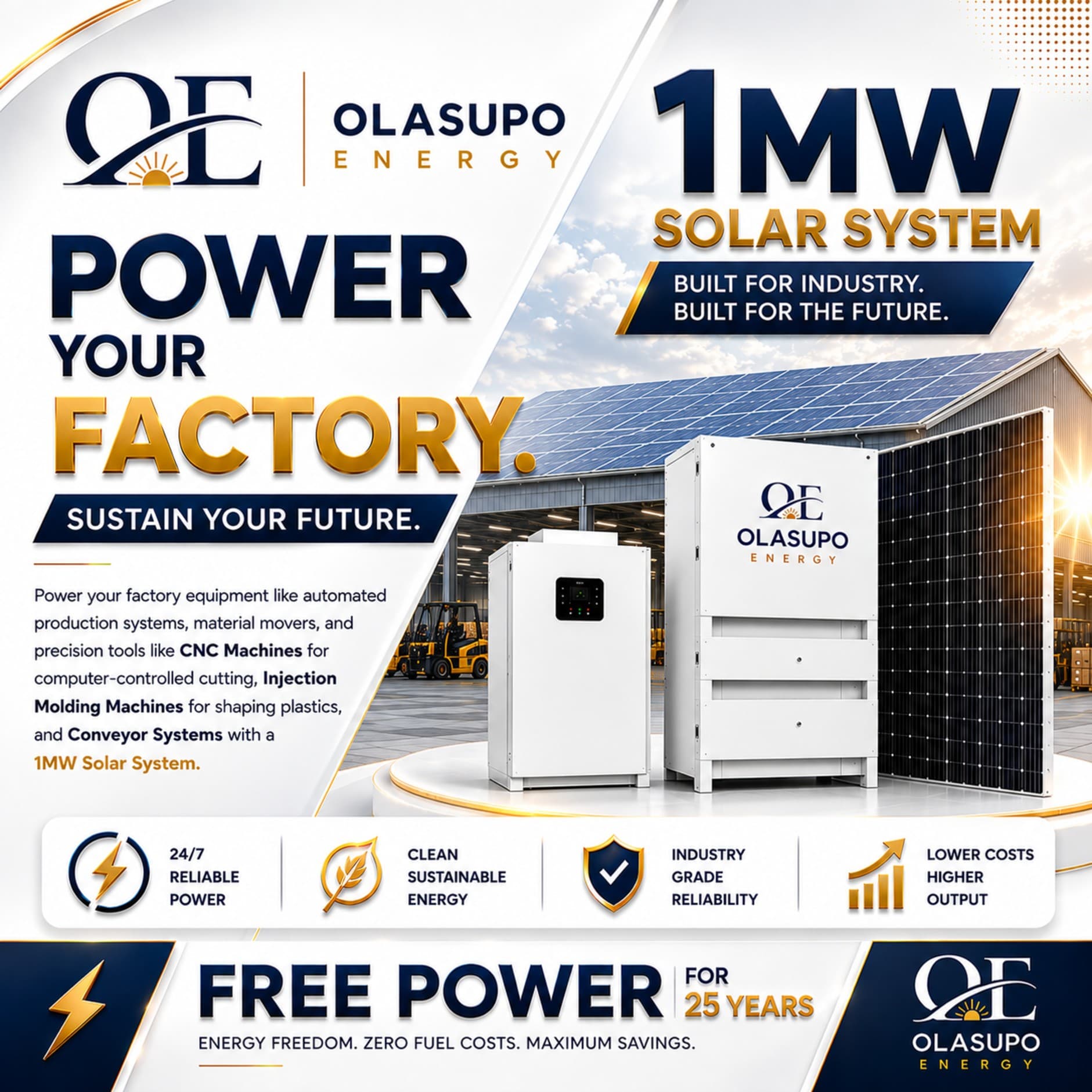 1MW utility-scale solar panel array installed on a Nigerian business site